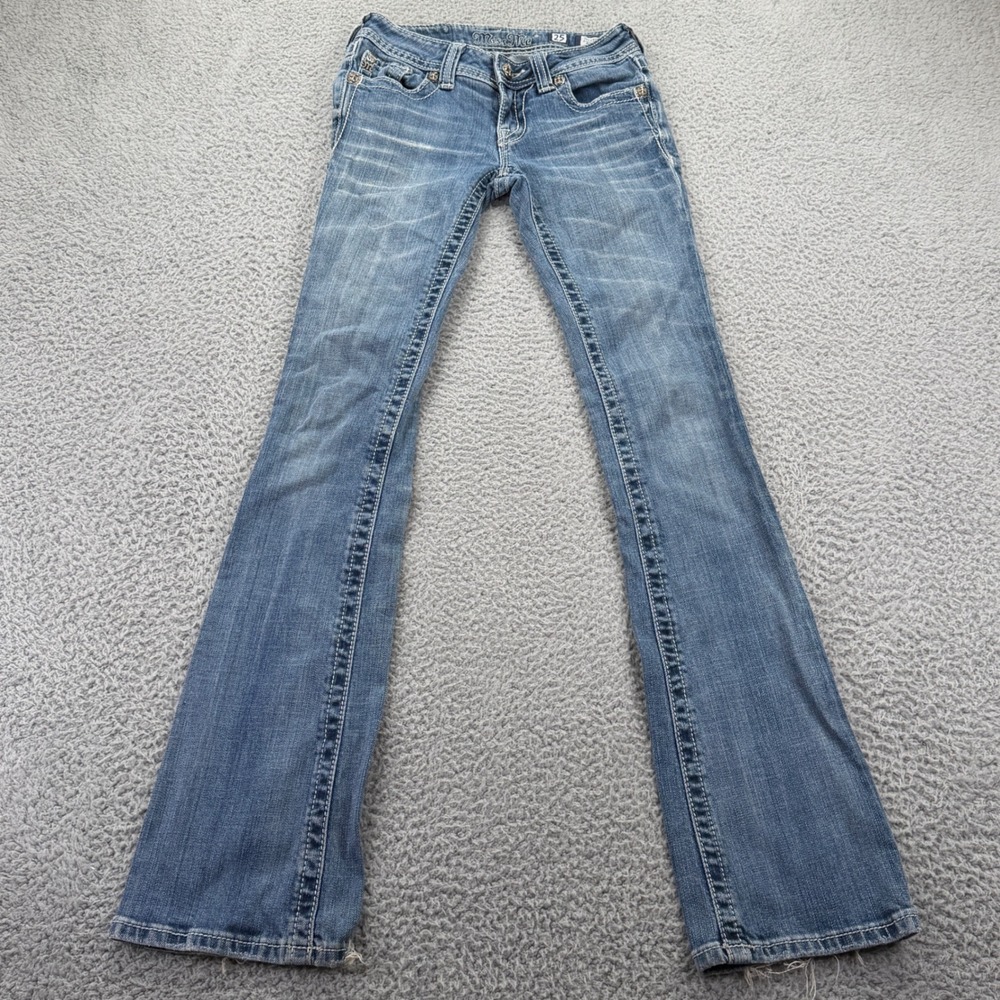 Miss Me Bootcut Jeans Women 25 Blue Good Rhinestone Cross Low Rise Denim